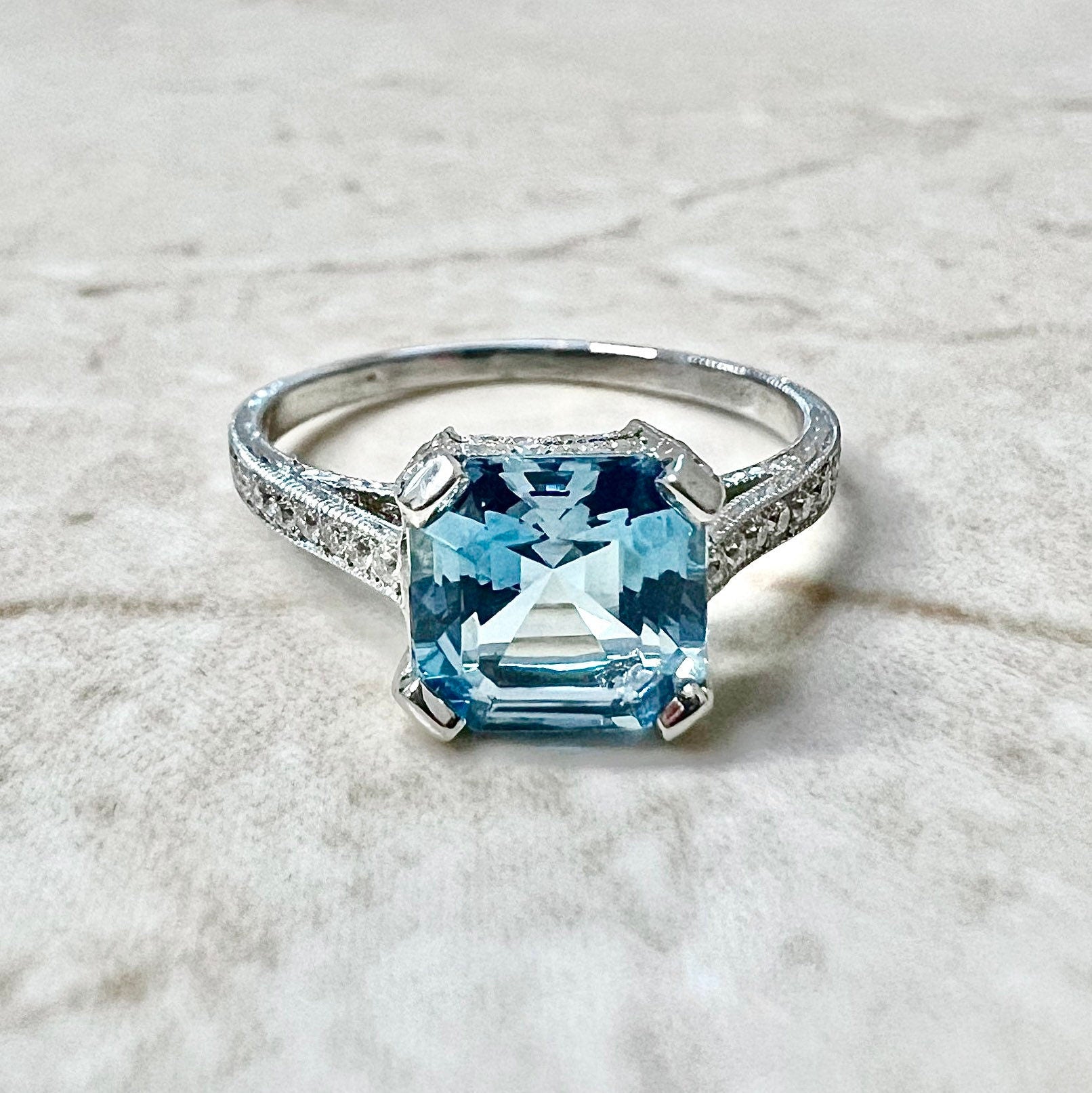 MidCentury Aquamarine and Diamond Ring 18k c. 1960 – Bavier Brook Antique  Jewelry